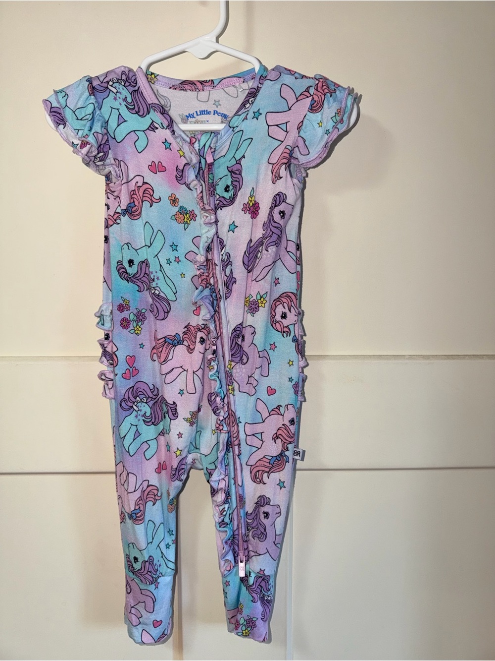 My Little Pony Lavender & Aqua Unicorn Footie Romper with Ruffle Sleeves